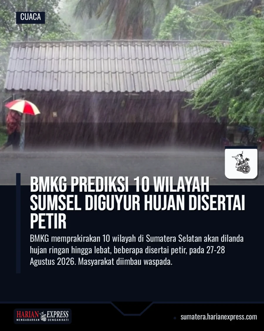 BMKG Prediksi 10 Wilayah Sumsel Diguyur Hujan Disertai Petir