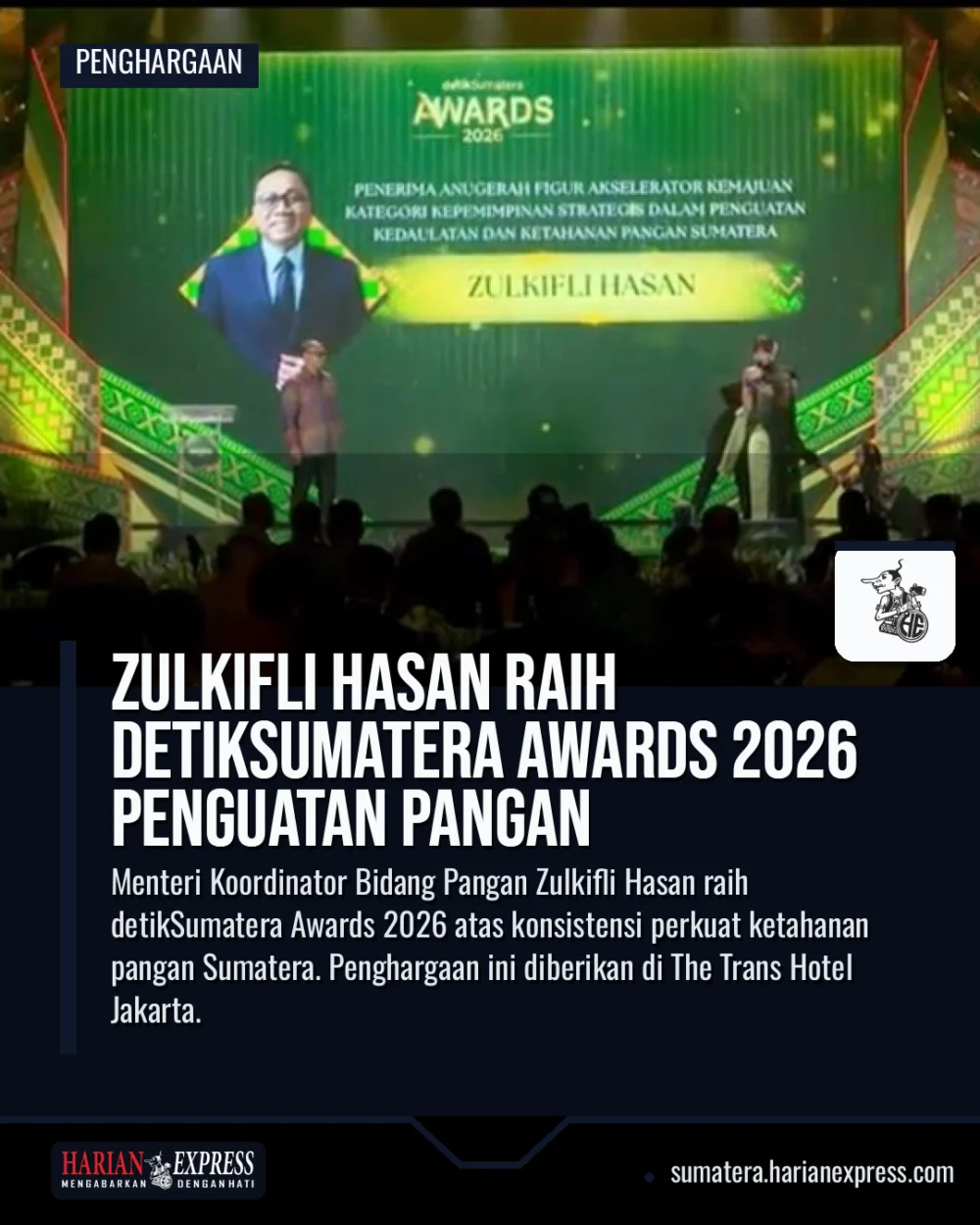Zulkifli Hasan Raih detikSumatera Awards 2026 Penguatan Pangan